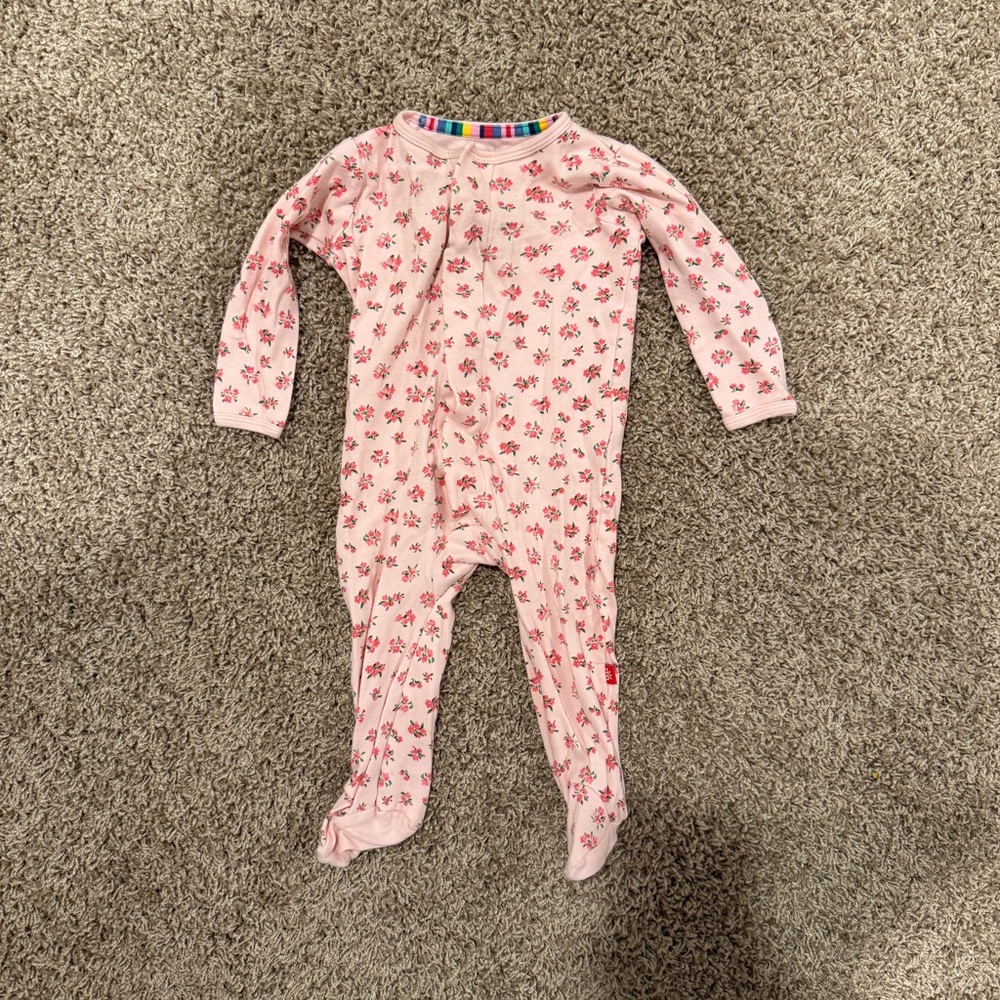 Magnetic Me Pink Floral Footie Pajamas - 100% Cotton